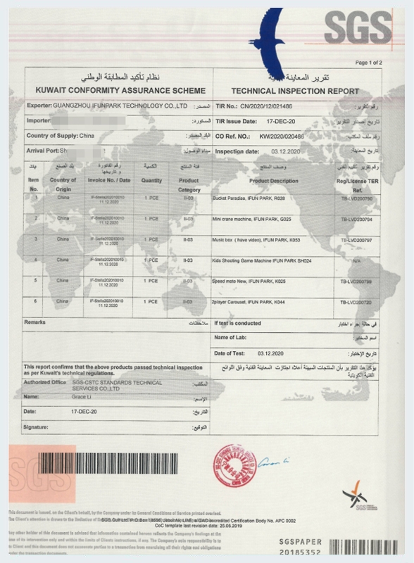 TIR SGS Certificate